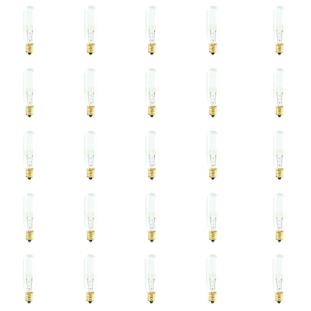 Bulbrite Incandescent Dimmable 15W Tubular T6 Bulbs, Clear, Candelabra E12 Screw Base, 2700K, 25PK 861164
